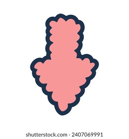Cute hand drawn bubble arrow in comic and cartoon style. Bold and funky arrow with scribble outline. Doodle business arrow mark icon for web, banner, design isolated on white background.