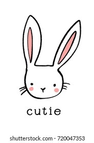 Cute hand drawn bunny icon. Sweet rabbit illustration in doodle style.