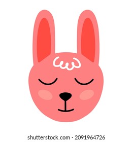 Cute hand drawn bunny for kids poster isolated on white background. Funny cartoon rabbit icon. Vector doodle hare  illustration for posters, cards, t-shirts, textiles, kids book, greeting cards
