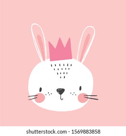 Cute hand drawn  bunny - vector poster. Great for designing baby clothes.