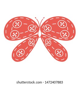 Cute hand drawn butterfly with buttons. Color vector illustration.