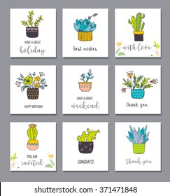 Cute hand drawn cactus cards set
