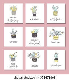 Cute hand drawn cactus cards set