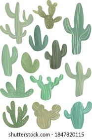 Colección de cactus dibujada a mano
