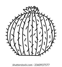 Cute hand drawn cactus doodle from Mexico or Wild West desert doodle with outline. Vector simple cacti flower with thorns in cartoon style. Mexican spiny exotic plant isolated on white background