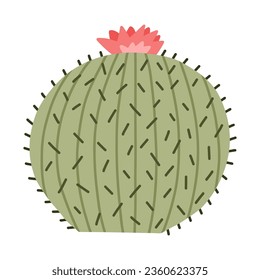 Cute hand drawn cactus from Mexico or Wild West desert. Vector simple cacti flower with thorns in cartoon style. Mexican spiny exotic plant isolated on white background