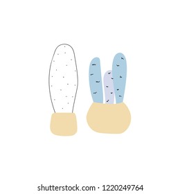 Cute hand drawn cactus on white background. Vector Eps 10