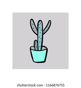 Cute hand drawn cactus print on grey and white background. Mexican simbol. Hipster style.