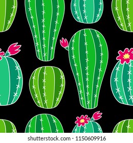 Cute hand drawn cactus seamless pattern