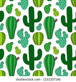 Cute hand drawn cactus seamless pattern