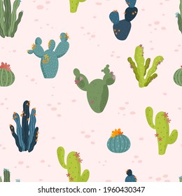 Cute hand drawn cactus seamless pattern, lovely doodle succulents, great for summer textiles, banners, wallpapers, wrapping - vector design