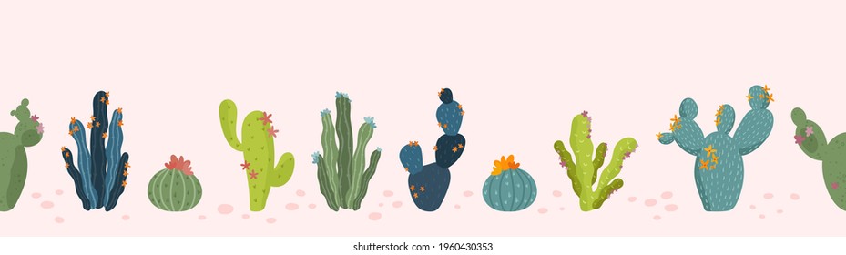 Cute hand drawn cactus seamless pattern, lovely doodle succulents, great for summer textiles, banners, wallpapers, wrapping - vector design
