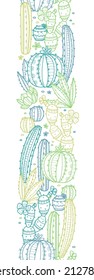Cute hand drawn cactus seamless pattern, line art background, vibrant colors, great for banners, wallpapers, textiles, wrapping - vector design