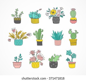 Cute hand drawn cactus set