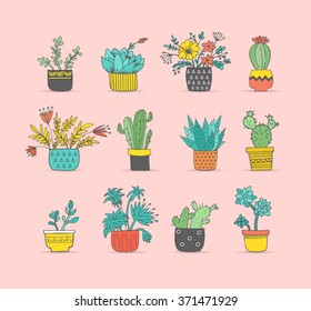 Cute hand drawn cactus set