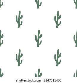 Cute hand drawn cactuses seamless pattern. Mexican symbol. Wild West theme. Hand drawn colored trendy Vector print.