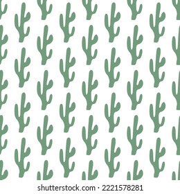 Cute hand drawn cactuses seamless pattern. Mexican symbol. Wild West theme. Hand drawn colored trendy Vector print.