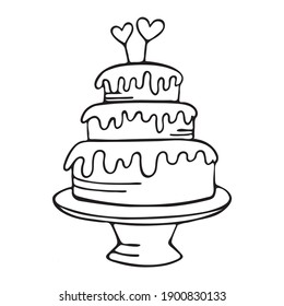 
Cute hand drawn cake for greeting cards, posters, recipes, food design, bakery, pastry shops, cafes. Isolated over white background. Doodle sketch vector illustration.