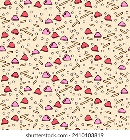 Cute Hand Drawn Cake Sprinkle Sweets. Vector Desserts Seamless Pattern for Valentine's Day Wallpapers or Wrapping Papers