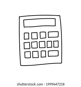 Cute hand drawn calculator. Vector illustration in doodle style isolated on background. Object with hand drawn doodle outline.