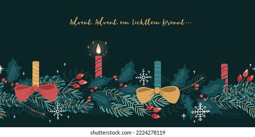 Cute hand drawn candles and german text saying "Advent, Advent, a little light is burning" - great for banners, wallpapers, cards, invitations - vector design