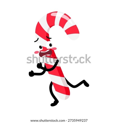Cute Hand Drawn Candy Cane Running Away Terrified
