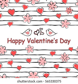 Cute hand drawn card for St. Valentine's Day. Romantic texture. Vector illustration