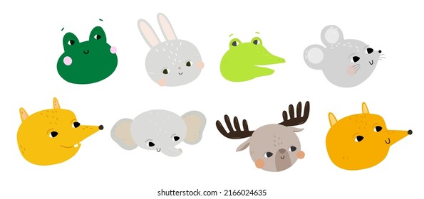 Cute hand drawn cards with a little wild animals. Vector stickers for baby room, baby shower card, greeting card, kids and baby t-shirts, and wear. Set of flat cartoon vector illustrations
