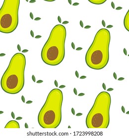 Cute hand drawn with cartoon avocado. Funny cartoon avocado healhty food. Fresh print. Seamless pattern