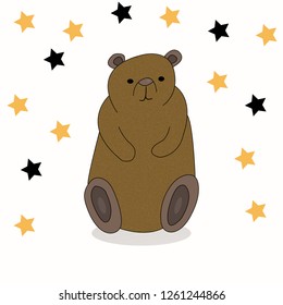 Cute hand drawn cartoon bear. Vector illustration. Poster, card for children