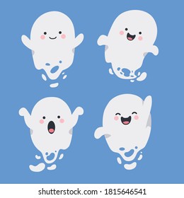 Cute Hand Drawn Cartoon Character Funny Ghost. Good to use for Fantasy or Halloween Content. Suitable for Children Kids Book, Mascot, Character, Cards, Sticker, T-Shirt. Flat Design Illustration.