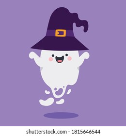Fantasma divertida del personaje de caricatura dibujado a mano. Es bueno para usar para Fantasía o Contenido de Halloween. Adecuado para niños libro, mascota, personaje, tarjetas, adhesivo, camiseta. Ilustración de diseño plano.