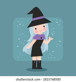 Cute Hand Drawn Cartoon Character Funny Witch. Good to use for Fantasy or Halloween Content. Suitable for Children Kids Book, Mascot, Character, Cards, Sticker, T-Shirt. Flat Design Illustration.