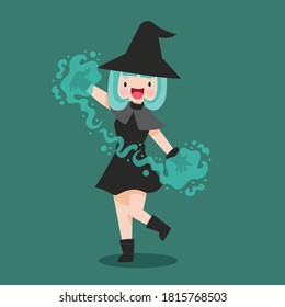 Cute Hand Drawn Cartoon Character Funny Witch. Good to use for Fantasy or Halloween Content. Suitable for Children Kids Book, Mascot, Character, Cards, Sticker, T-Shirt. Flat Design Illustration.