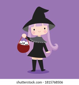 Cute Hand Drawn Cartoon Character Funny Witch. Good to use for Fantasy or Halloween Content. Suitable for Children Kids Book, Mascot, Character, Cards, Sticker, T-Shirt. Flat Design Illustration.