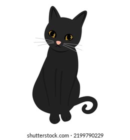 cute hand drawn cartoon character black cat vector illustration isolated on white background