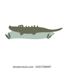 cute hand drawn cartoon character funny crocodile vector illustration isolated on white background 	