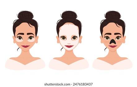 cute hand drawn cartoon character young woman skincare beauty routine vector illustration