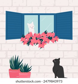 cute hand drawn cartoon character romantic cats in summertime funny vector illustration