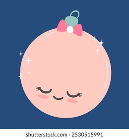 bonitinho mão desenhada personagem de desenho animado cor-de-rosa Natal bola feriados vetor ilustração isolado no fundo azul