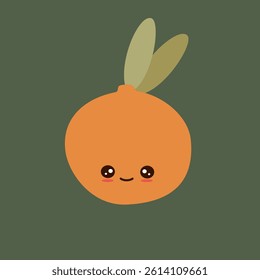 cute hand drawn cartoon character orange fruit funny vector illustration isolated on green background