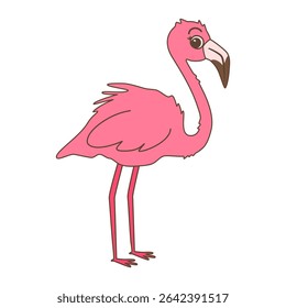 cute hand drawn cartoon character pink flamingo vector illustration isolated on white background	