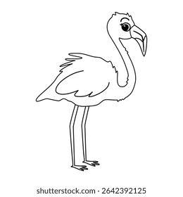 cute hand drawn cartoon character black and white flamingo funny vector illustration for coloring art book	