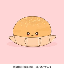 Cute hand drawn cartoon character pardulas traditional sardinian dessert food vector illustration isolated on pink background	