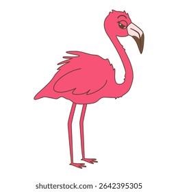 cute hand drawn cartoon character pink flamingo funny vector illustration isolated on white background	