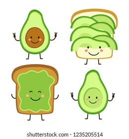 Cute hand drawn cartoon characters of avocado and toast svg