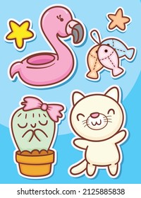 Cute hand drawn cartoon characters stickers