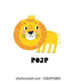 Cute hand drawn cartoon lion character - vector poster. Great for designing baby clothes. 