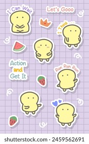 cute hand drawn cartoon and motivation word sticker design bundle