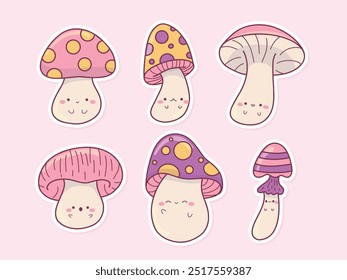 Cute hand drawn cartoon mushroom with expression collection